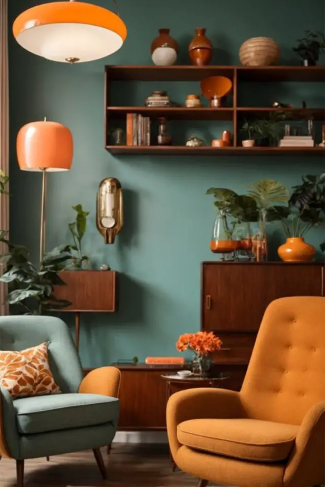 tendance deco 2024 vintage années 70 inspiration vert et orange chaleureux