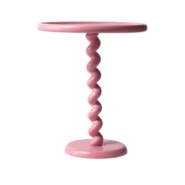 bout de canape design TABLE D'APPOINT TWISTER MÉTAL ROSE / Ø 46 X H 56 CM - FONTE ALUMINIUM - POLS POTTEN