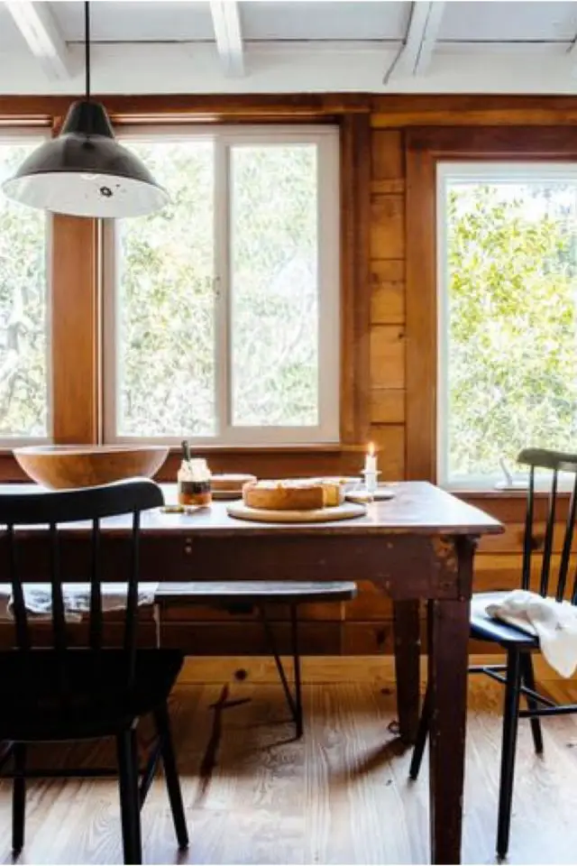 deco style chalet caracteristiques salle à manger revêtement mural meuble en bois rustique