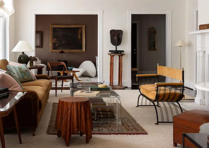 decoration vintage eclectique photo salon séjour meuble chiné couleur objets décoratifs