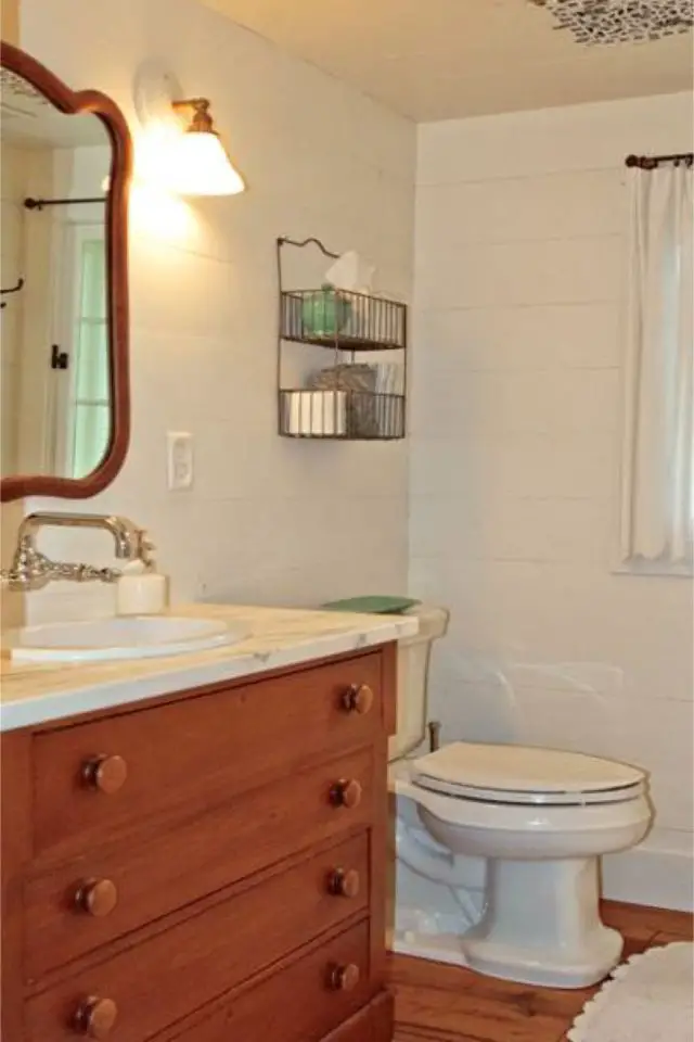exemple renovation chalet bord lac salle de bain commode récup pour créer meuble vasque