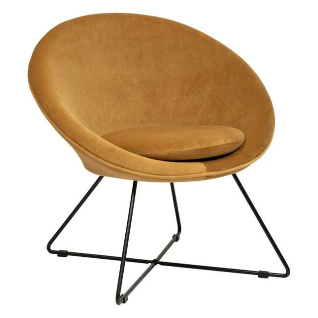 fauteuil salon pas cher Fauteuil "Evan" en velours jaune ocre