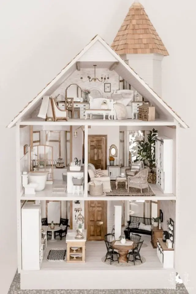 maison miniature loisirs creatifs adulte maison de poupée pour adulte blanche traditionnelle