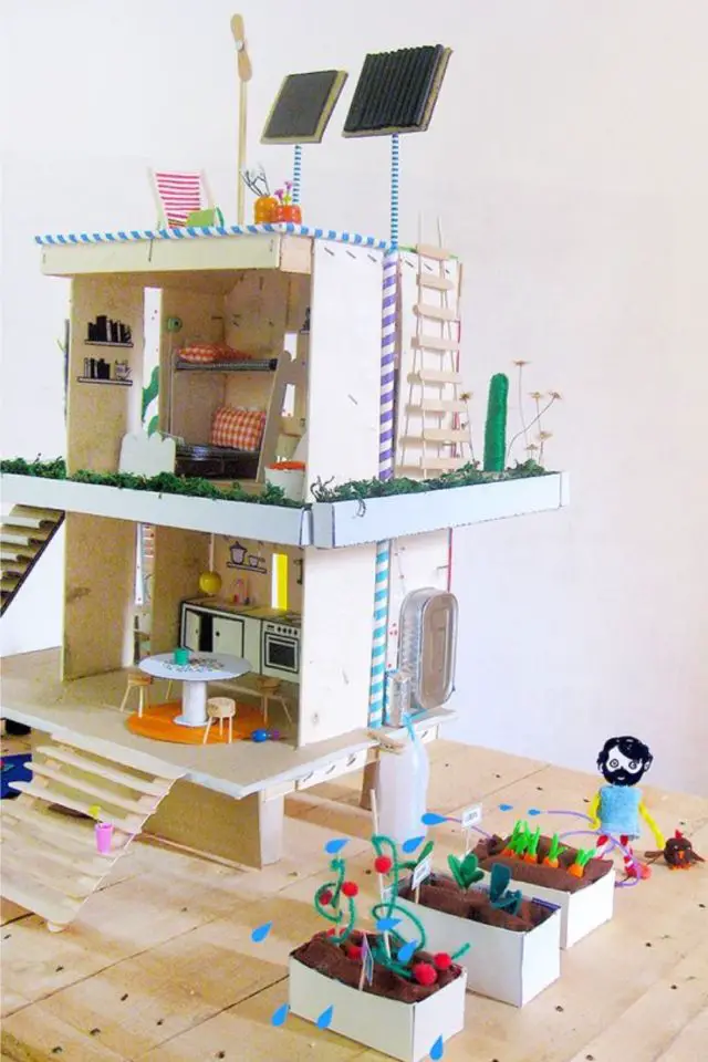 maison miniature loisirs creatifs adulte 2 niveaux escaliers construction simple
