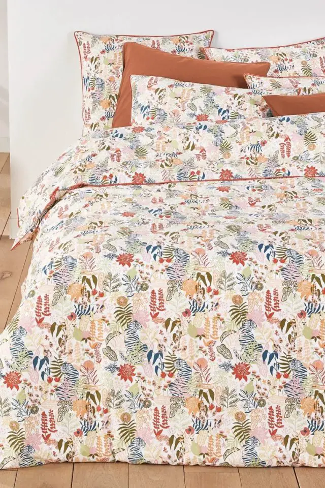 promo linge de lit 2024 Housse de couette percale de coton motif floral multicolore chaleureux