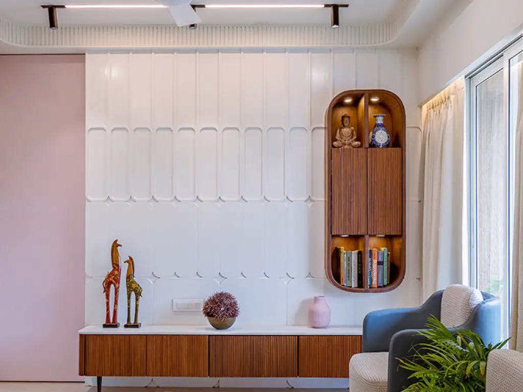 studio appartement decor moderne chic décoration murale bois et blanc motif texture effet décoratif ton sur ton chaleureux