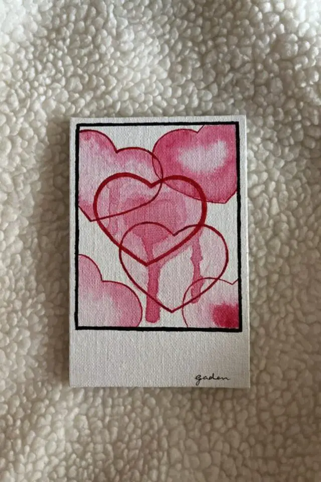 carte saint valentin a fabriquer dessin aquarelle feutre coeur rose facile à faire
