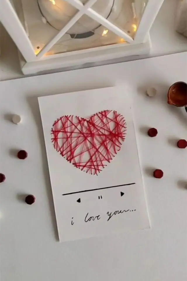carte saint valentin a fabriquer broderie sur papier coeur facile moderne loisir créatif