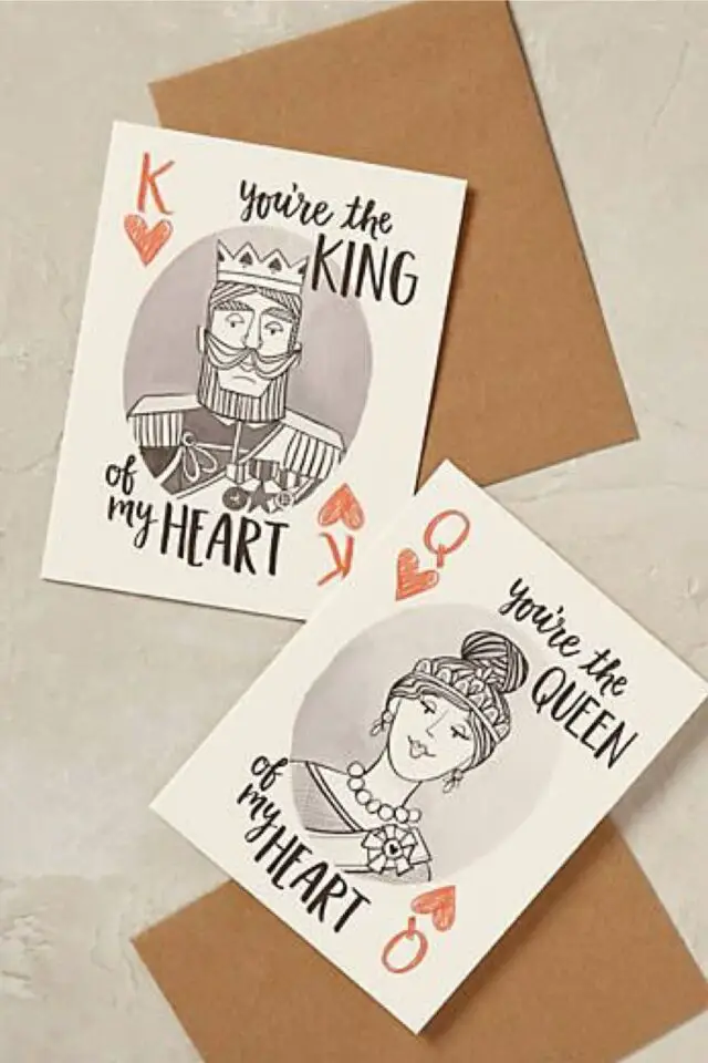 carte saint valentin a fabriquer dessin carte à jouer roi et dame de coeur idée originale