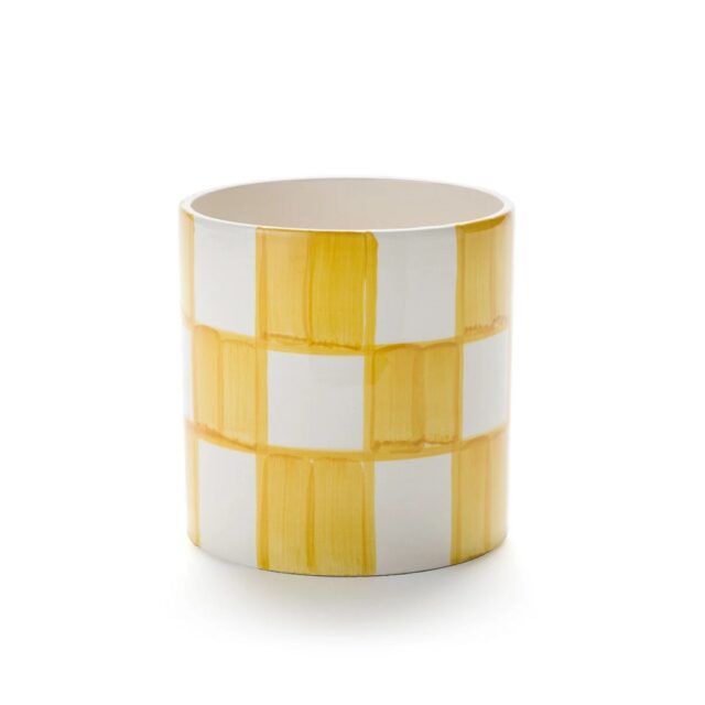 Nouvelle collection La Redoute Cache-pot damiers en céramique jaune & blanc 