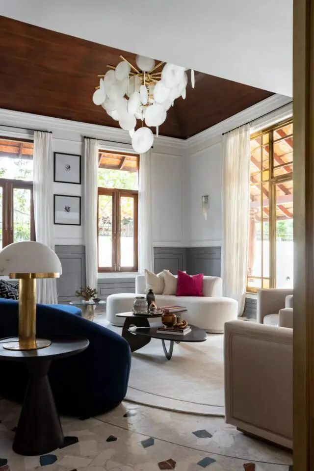 interieur art deco sri lanka salon mobilier bold arrondi grande suspension luxueuse lampe à poser en laiton bout de canapé arrondi