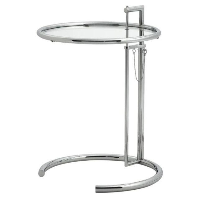 meuble deco design vintage chrome salon Table d'appoint E1027 métal & verre Eileen Gray