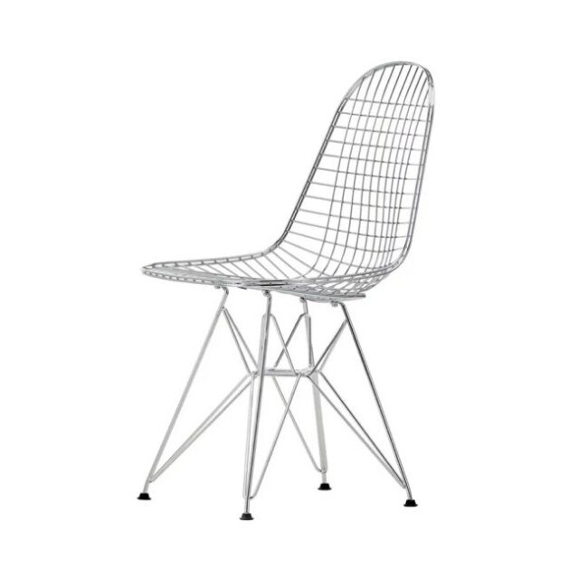 meuble deco design vintage chrome Chaise WIRE DKR argent métal Charles & Ray Eames salle à manger