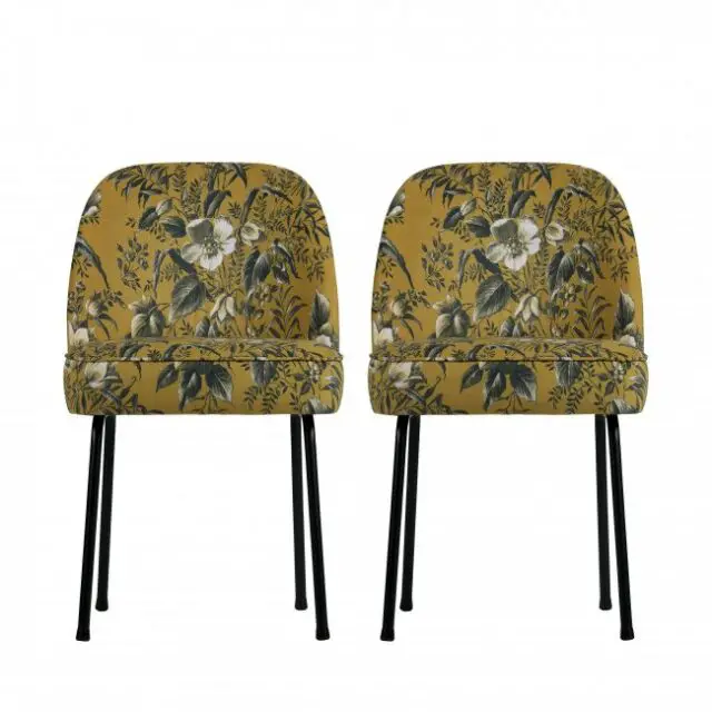 Lot de 2 chaises design en velours motif floral fond ocre