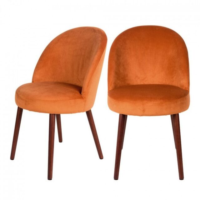 Lot de 2 chaises en velours orange idée couleur salle à manger