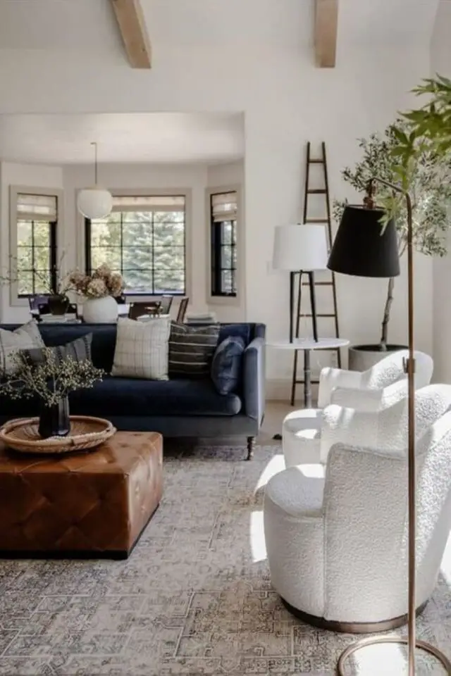 canape petit salon exemple sofa velours bleu style classique familial 