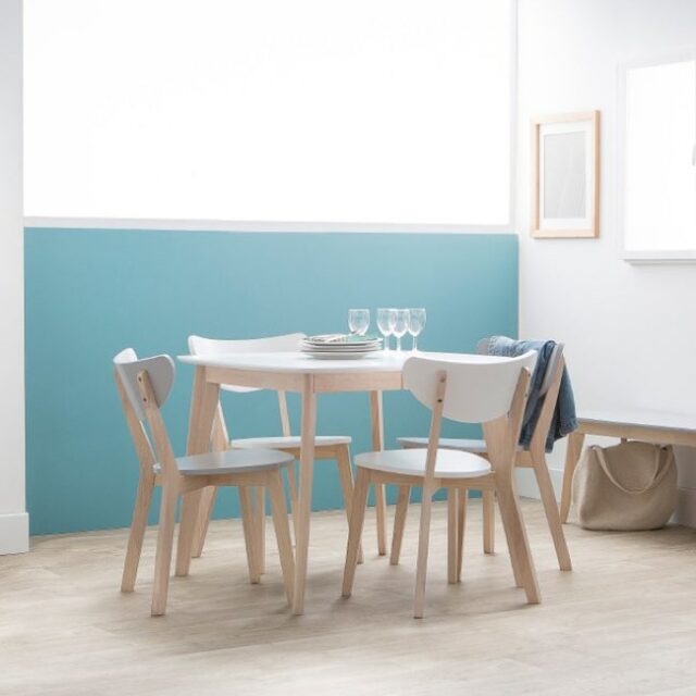 coin repas petite table en bois Table à manger extensible scandinave carrée placage chêne L90-130 cm