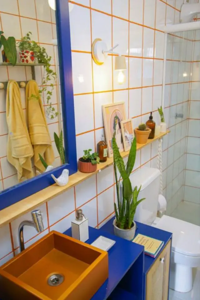 creer deco interieure originale et tendance salle de bain carrelage murale joint jaune