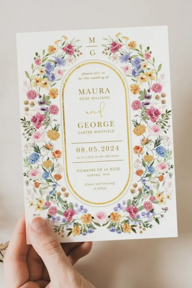 décoration de mariage au printemps invitations idée fleurs chic détails doré 