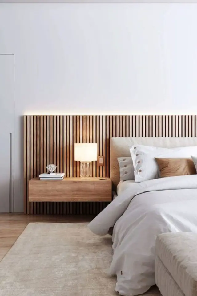 gain de place chambre chevet mural tiroir en bois à accrocher au mur tête de lit en tasseaux