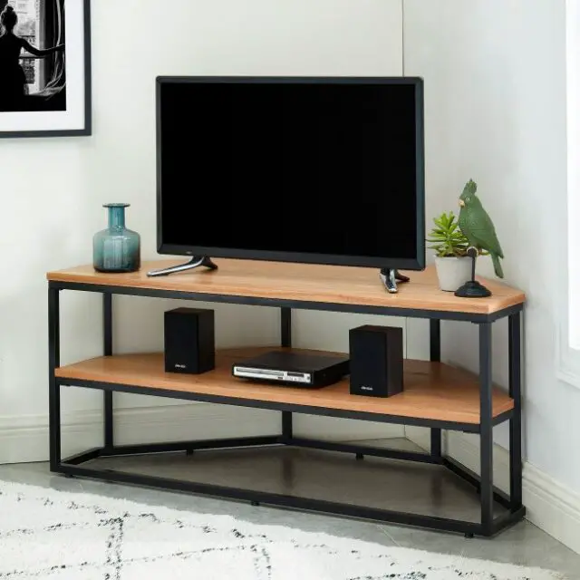 mobilier angle salon gain de place Meuble TV d'angle en bois et métal L120cm