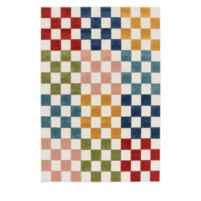 objet deco imprime damier tendance Tapis intérieur et extérieur à motif géométrique multicolore
