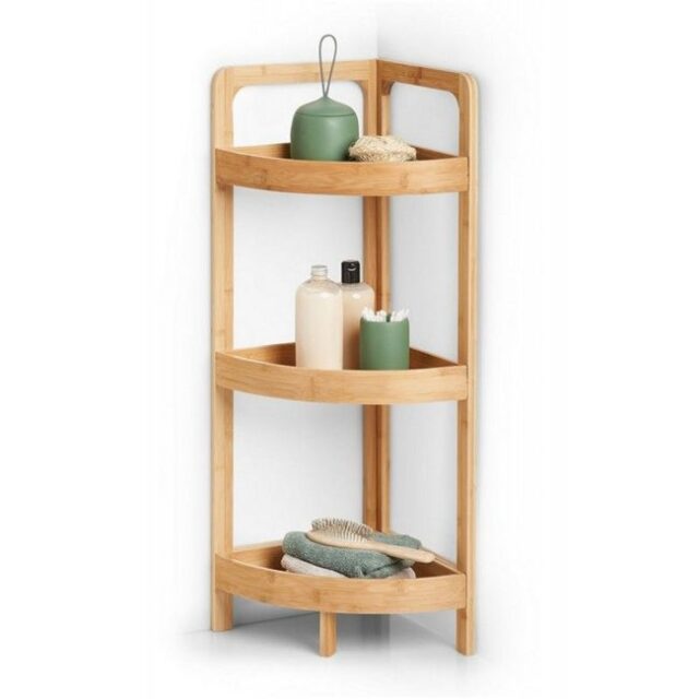 ou trouver meuble dangle pratique Etagère d'angle bois bambou salle de bain petit rangement appoint