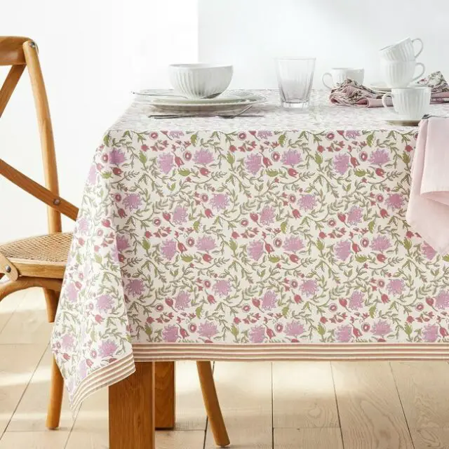 decoration table couleur la redoute Nappe en coton lavé imprimé floral mauve