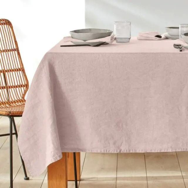 decoration table couleur la redoute Nappe lin lavé unie rose mauve