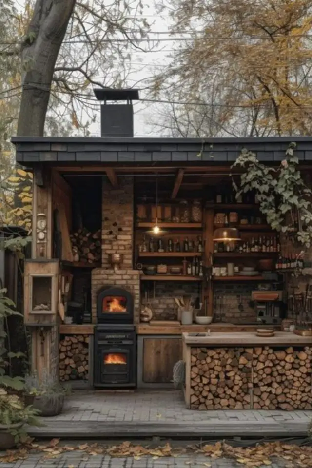 jardin rustique idée déco à copier authentique convivial cuisine extérieure en brique avec fours à bois 