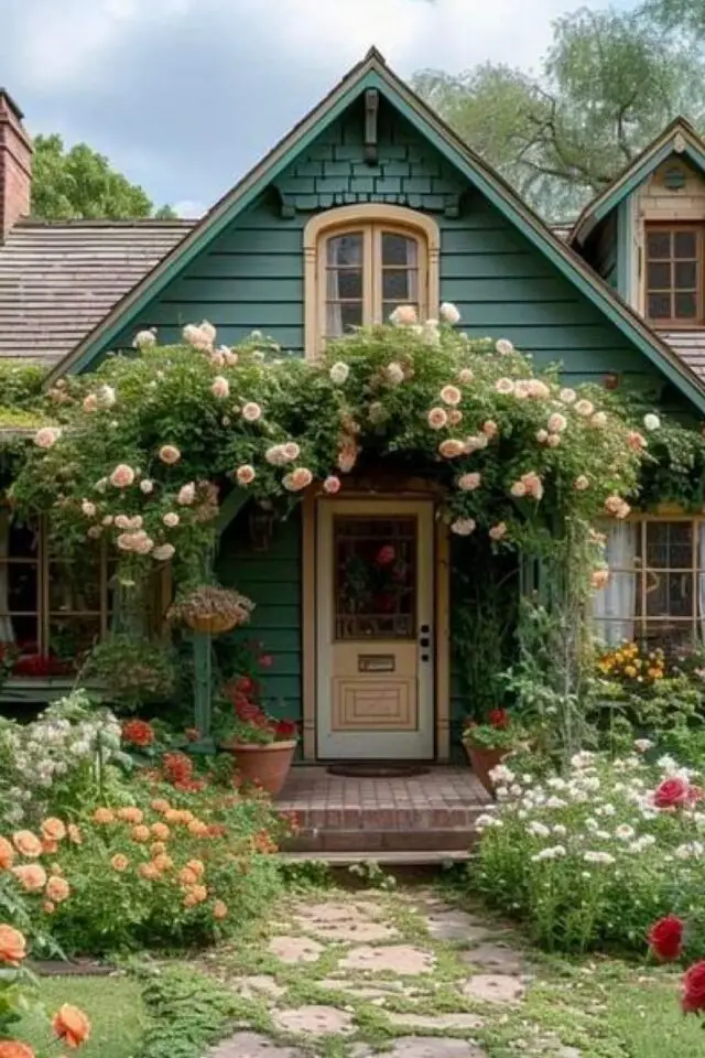 jardin rustique idée déco à copier devanture maison arche avec rosier chic et élégant poétique authentique accueillant 