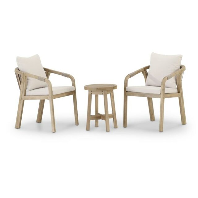 Ensemble de balcon 2 chaises en corde beige et table d’appoint