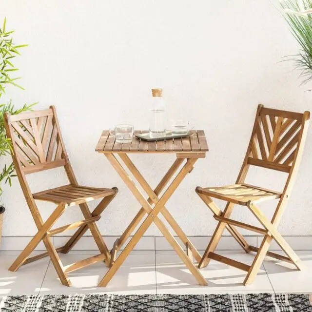 Salon de jardin bistrot table et de 2 chaises en bois