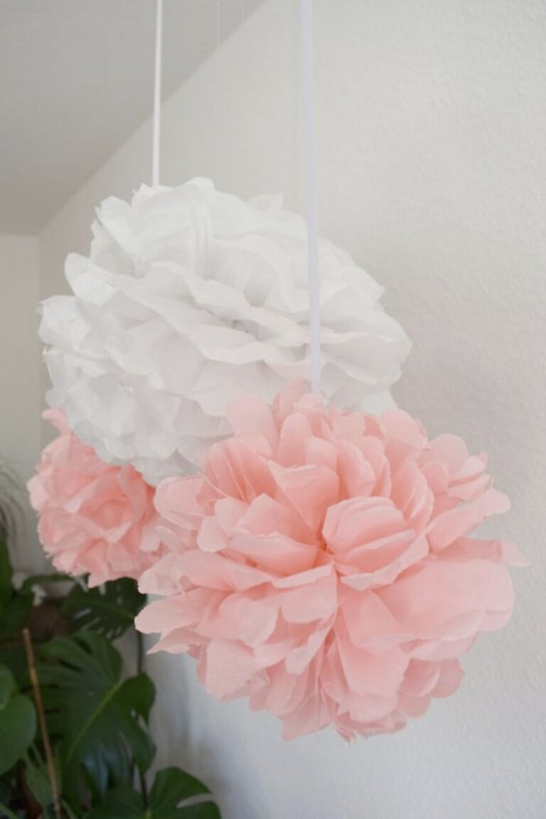 5 Fleurs En Papier Crépon Blanc - Décoration Murale Pour Mariage, Anniversaire, Fête Prénatale - 12