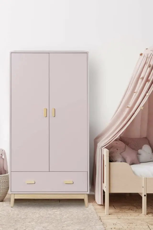 Armoire pour enfants avec 2 portes et 1 tiroir en MDF rose Armoire pour enfants avec 2 portes et 1 tiroir en MDF rose