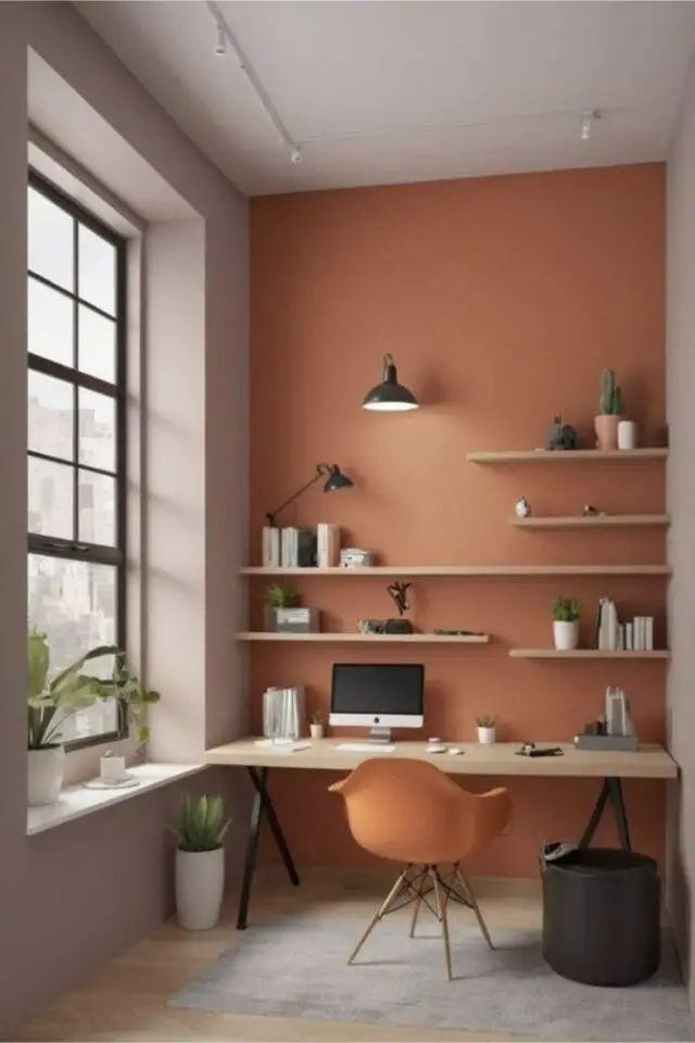 couleur tendance bureau a domicile mur accent terracotta orange fauteuil Eames de la même couleur couleur tendance bureau a domicile mur accent terracotta orange fauteuil Eames de la même couleur