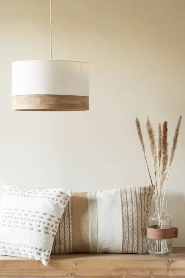 Suspension tambour en bois de chêne coton beige