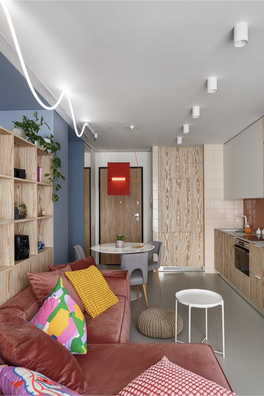 appartement 38m2 décor néo-rétro espace fonctionnel salon salle à manger cuisine petite pièce en longueur appartement 38m2 décor néo-rétro espace fonctionnel salon salle à manger cuisine petite pièce en longueur