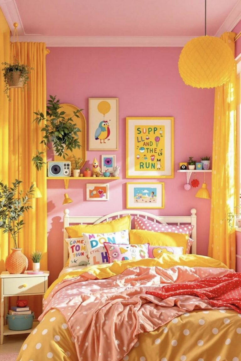 Un intérieur harmonieux grâce au combo jaune et rose