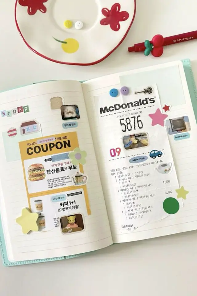 junk journal exemple définition loisir créatif souvenirs tickets de caisses coupon sortie stickers 