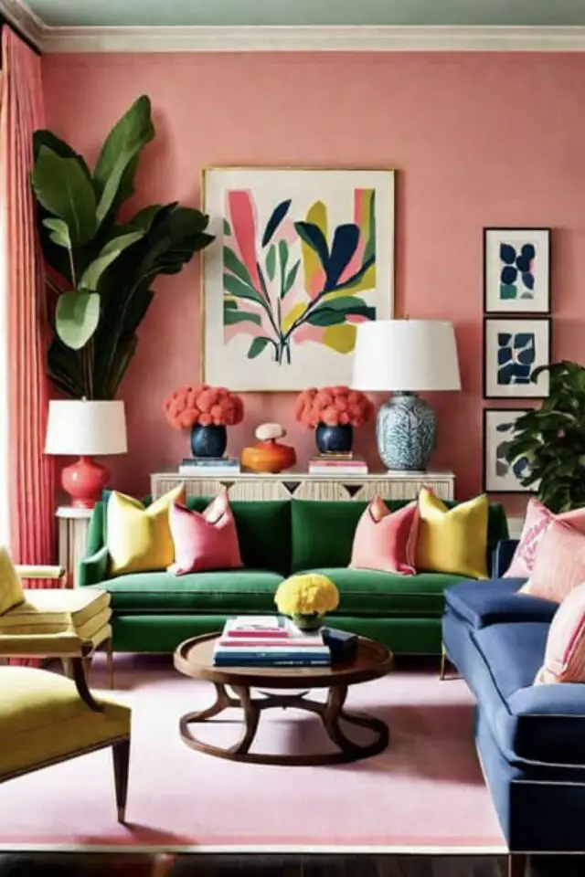 comment placer le canapé dans le salon en L avec 2 sofas et fauteuil petite table basse ronde 