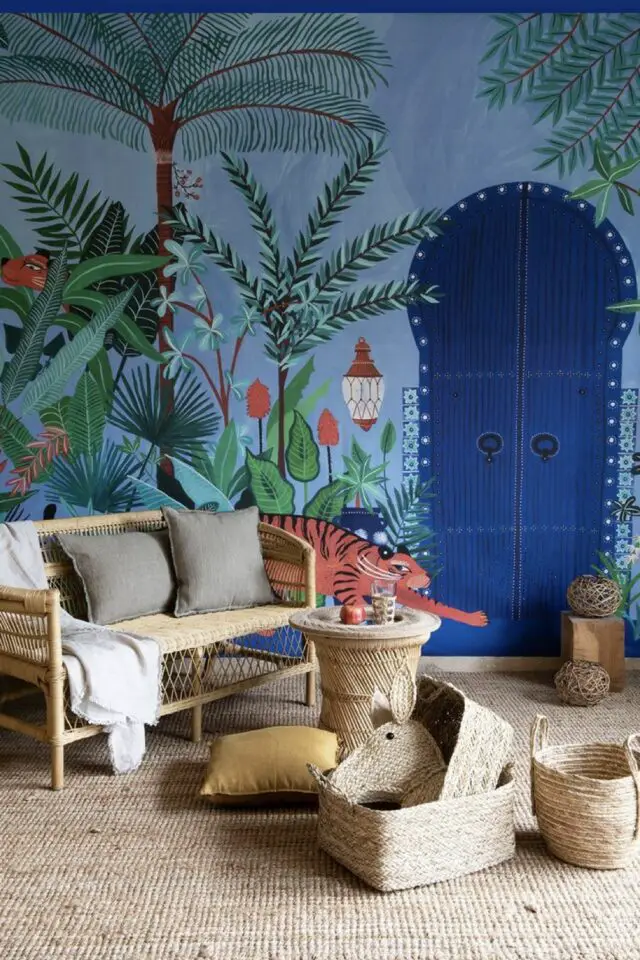 intérieur maximaliste bohème idée facile papier peint coloré panoramique décor jungle et Maroc évasion intérieur maximaliste bohème idée facile papier peint coloré panoramique décor jungle et Maroc évasion