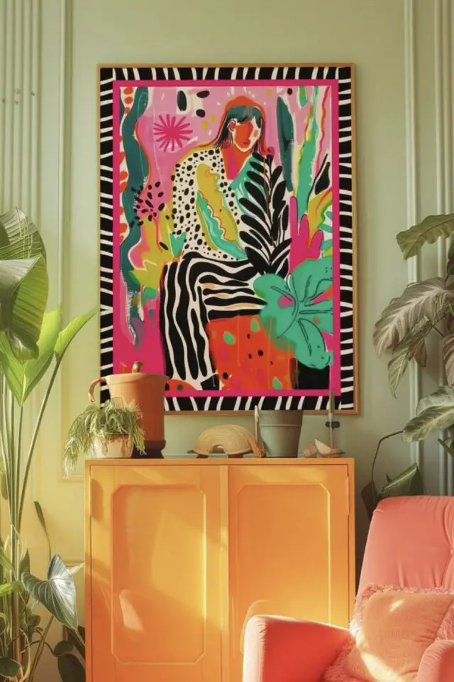 intérieur maximaliste bohème idée facile multicolore color bloc jaune vert tableau rose orange vert mix and match de couleurs intérieur maximaliste bohème idée facile multicolore color bloc jaune vert tableau rose orange vert mix and match de couleurs