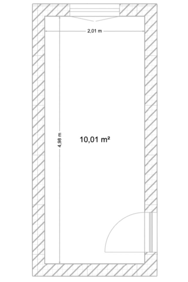 aménager bureau 10m2 en longueur plans 2D espace 5m x 2m une fenêtre une porte