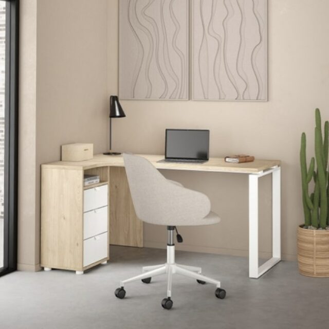 bureau 150 cm coloris Chêne/blanc angle