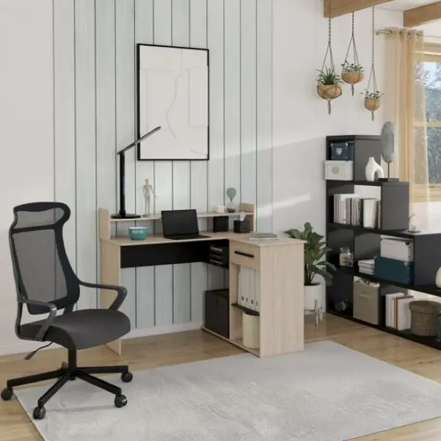 Bureau d'angle BEGIN 120.7 cm coloris Chêne Brooklyn et noir