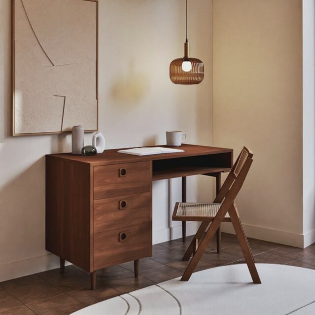 Bureau 3 tiroirs 1 niche marron foncé