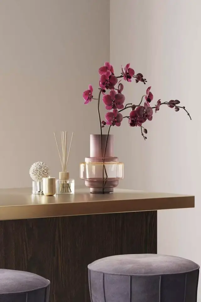Vase rose-violet et jaune ambré en verre H25