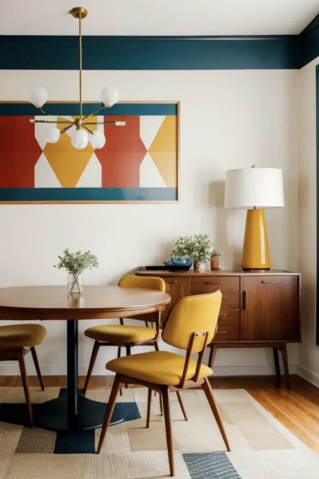 déco maximaliste et scandinave salle à manger meuble vinatge années 50 mid century modern touche de couleurs assorties jaune et ocre déco maximaliste et scandinave salle à manger meuble vinatge années 50 mid century modern touche de couleurs assorties jaune et ocre