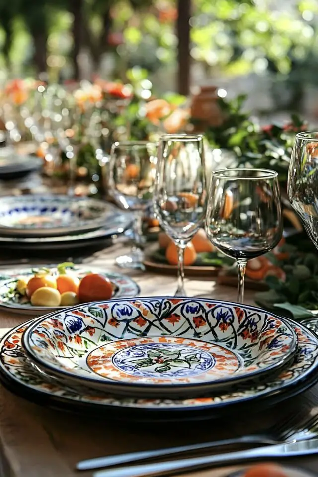 déco de table méditerranéenne exemple pas de nappe verre à pied transparent jolie assiette venue d'ailleurs Magreb  